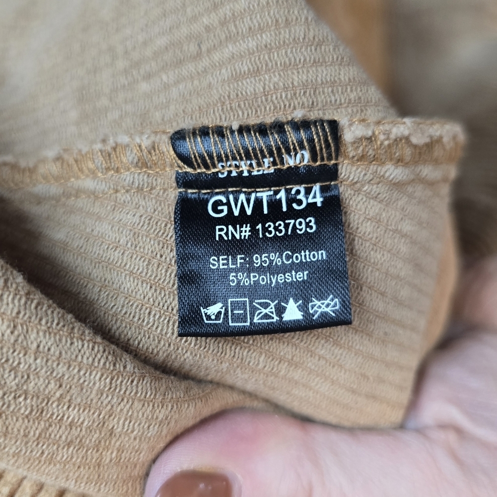 POL Tan Corduroy Button-Down Shirt with Cream Lace Detail - Picture 13 of 16